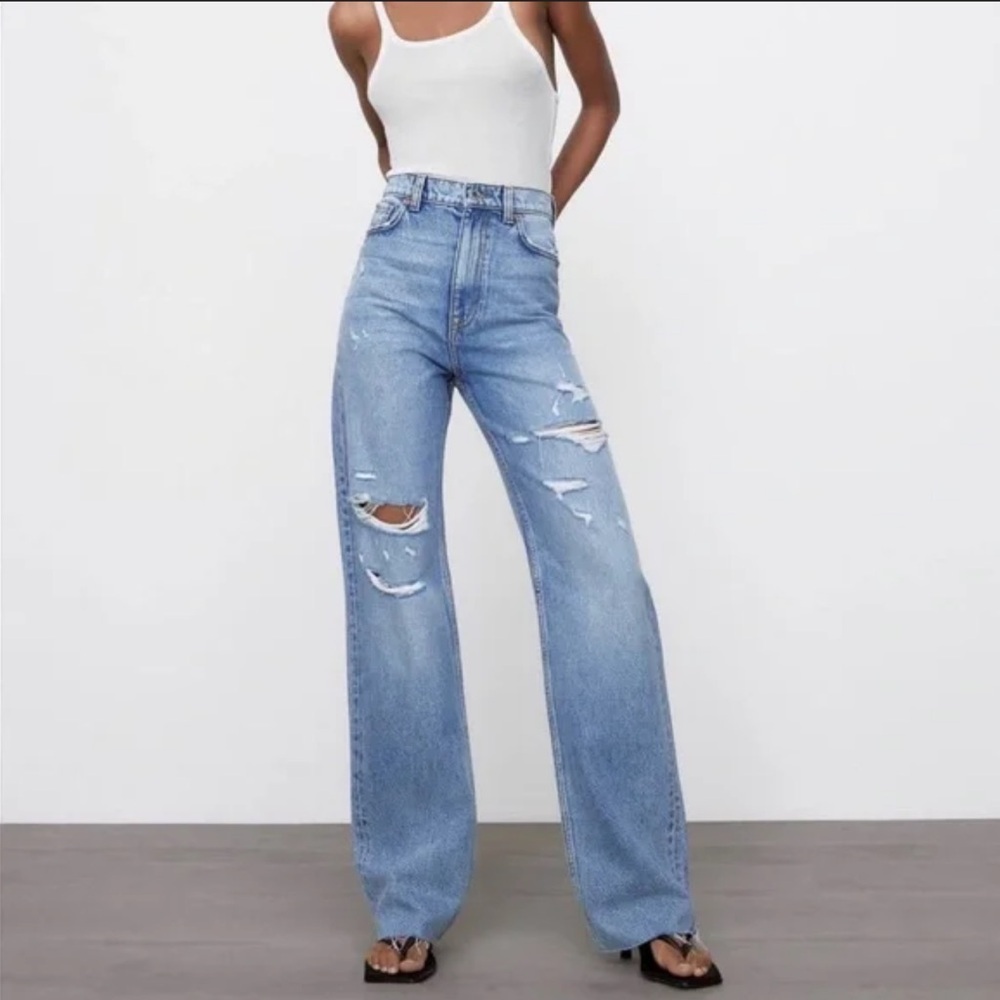 Zara Blue Distressed Women Jeans